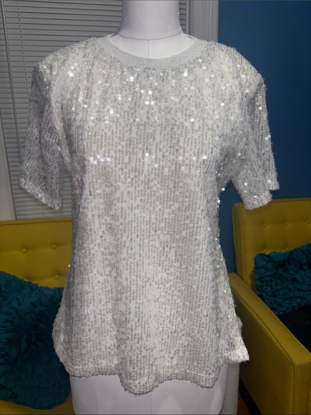 GREY LAB White Sequin Short Sleeve Tee